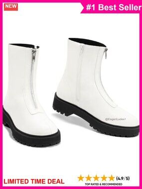 Faux Leather Platform Chunky Low Heel Ankle Booties Round Toe